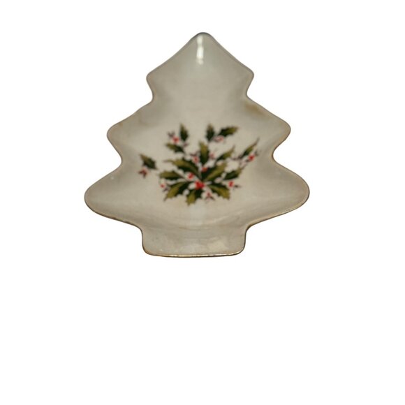 Porcelain Tree Shape Plate With Holly Design Holiday Theme - Picture 6 of 7